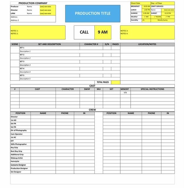 Film Call Sheet Template Film Production Template FilmDaily.tv