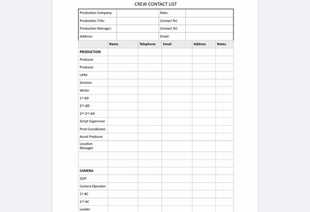 Film Crew Contact List Film Template FilmDaily tv Film Crew Contact List Film Template FilmDaily tv